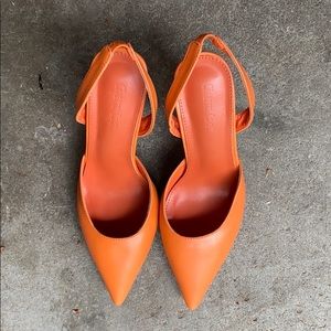 Cute Orange Pointed Toe Heels